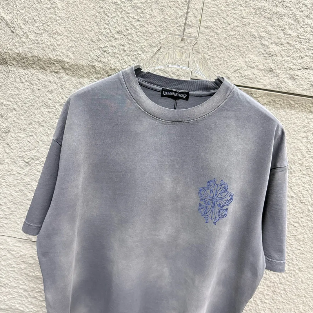 🅿️190 CH Crow* Heart 2025 Summer New Style Heavy pickling with gradient distressing Chest logo Classic printing Customized fabric Short-sleeved T-shirt Unisex Size: S M L